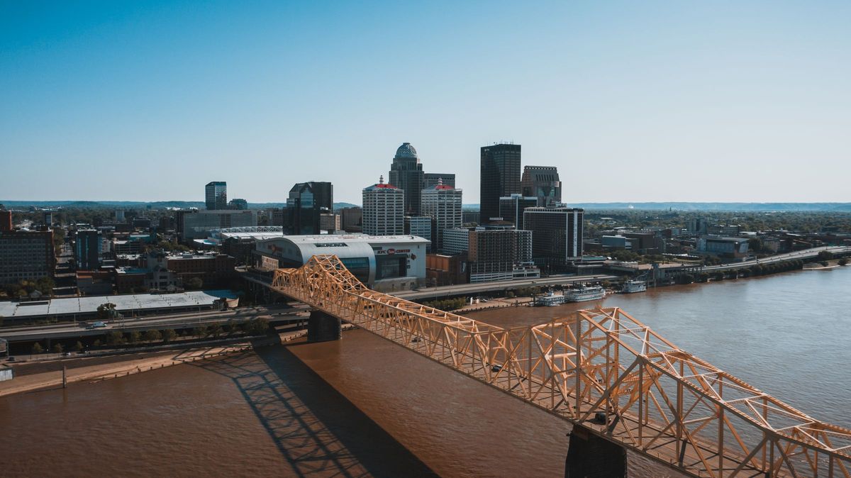 The Ohio River and downtown Louisville from the air